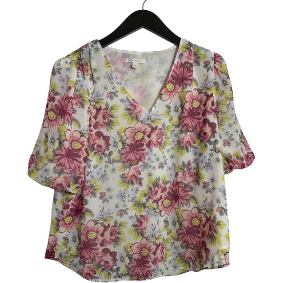 Cato Women's Floral Top Size Large V Neck Blouse - Picture 2 of 7